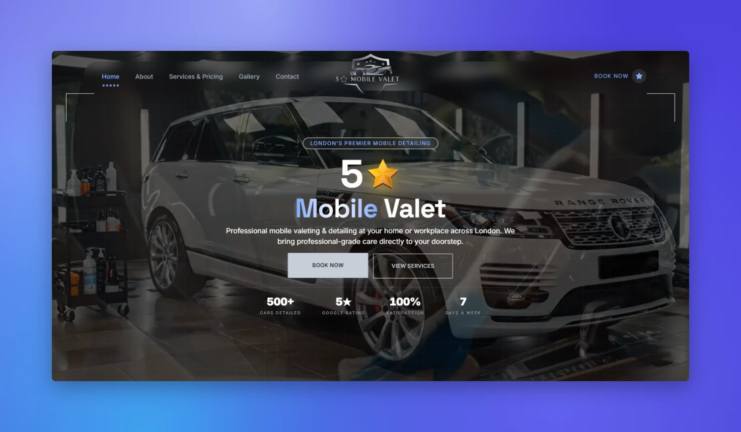 The Five Star Mobile Valet home page at 1440px wide, captured 29 Sep 2026